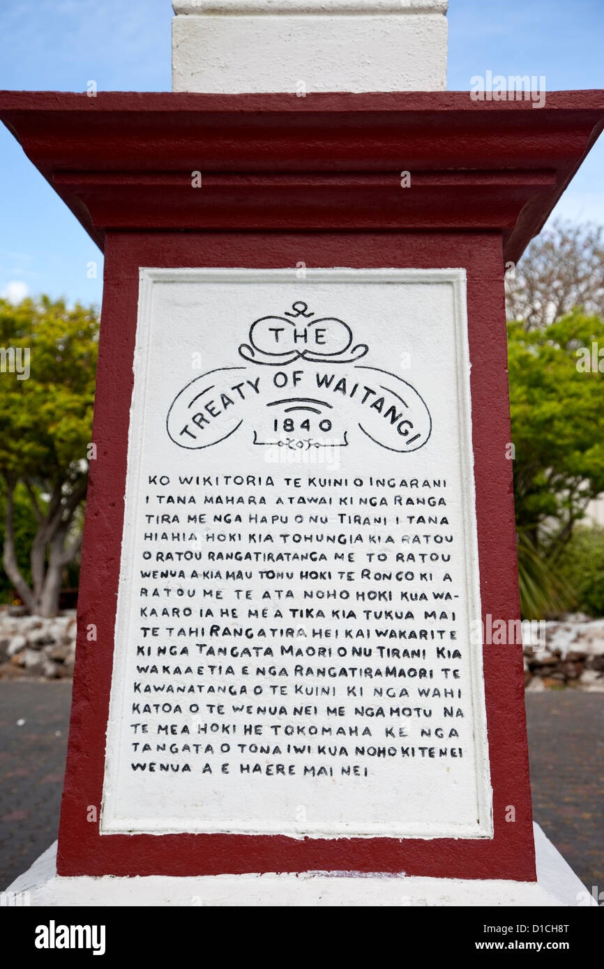 Denkmal für die Unterzeichnung des Vertrags von Waitangi 1840, Gedenken an die britischen Herrschaft über Neuseeland gegründet.  Paihia NZ Stockfoto