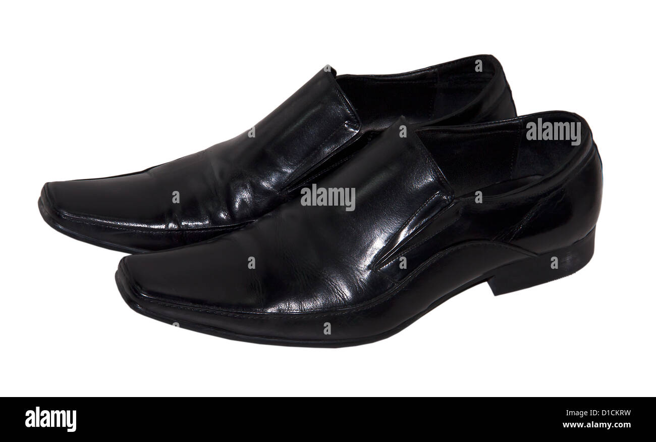 Schwarzer Mann Schuhe isoliert auf weißem Hintergrund. Stockfoto