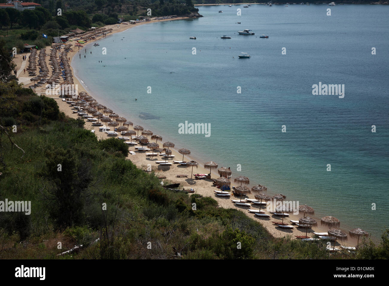 Blick hinunter auf Koukounaries Strand, Skiathios, Griechenland Stockfoto