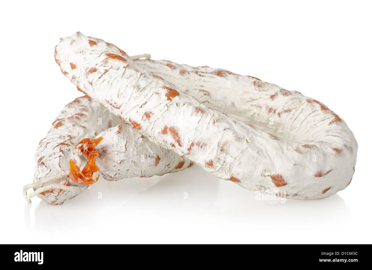 Salami Wurst isoliert auf weißem Hintergrund Stockfoto
