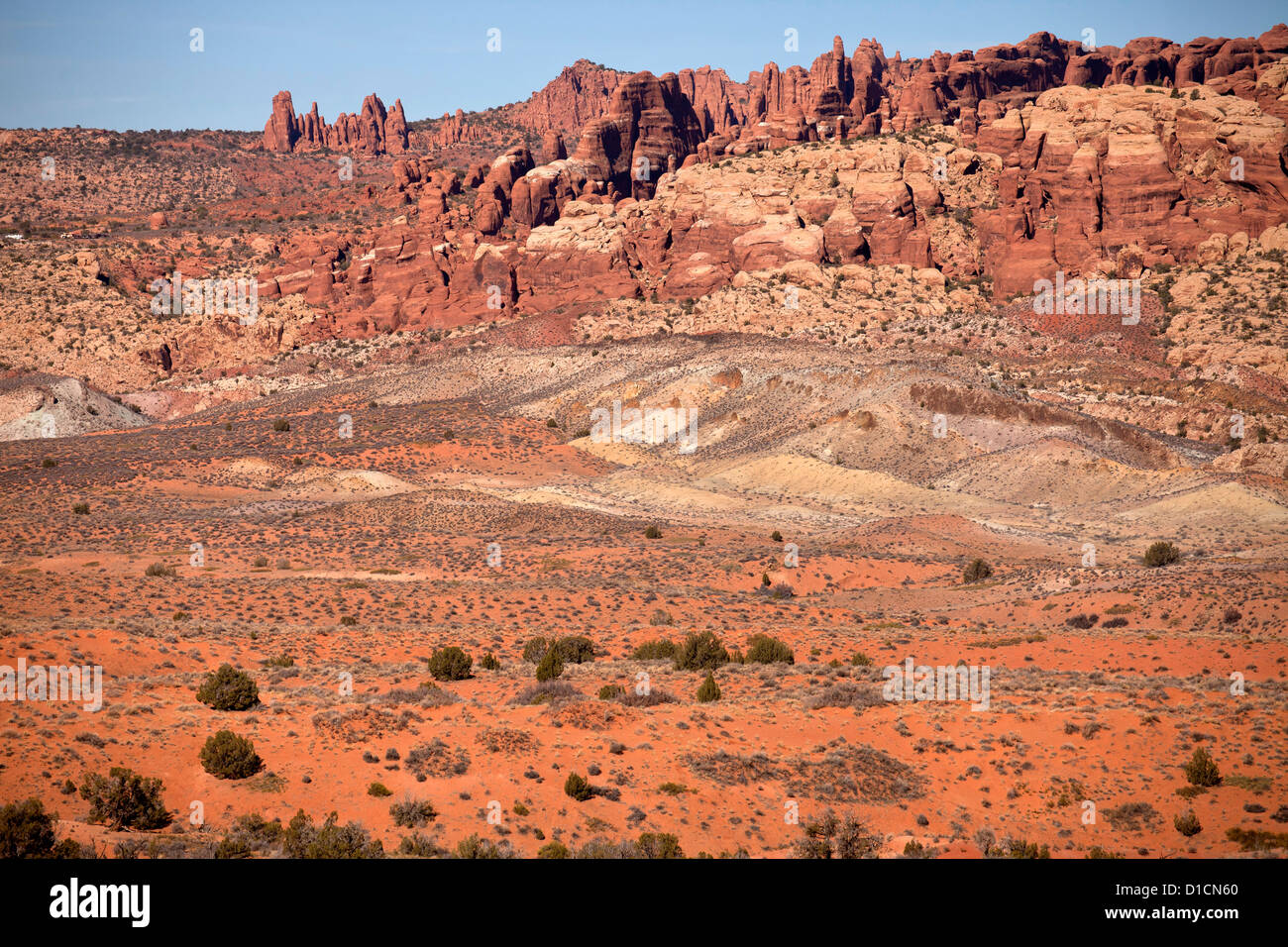 Feurigen Ofen Bereich Landschaft im Arches National Park etwas außerhalb von Moab, Utah, Vereinigte Staaten von Amerika, USA Stockfoto