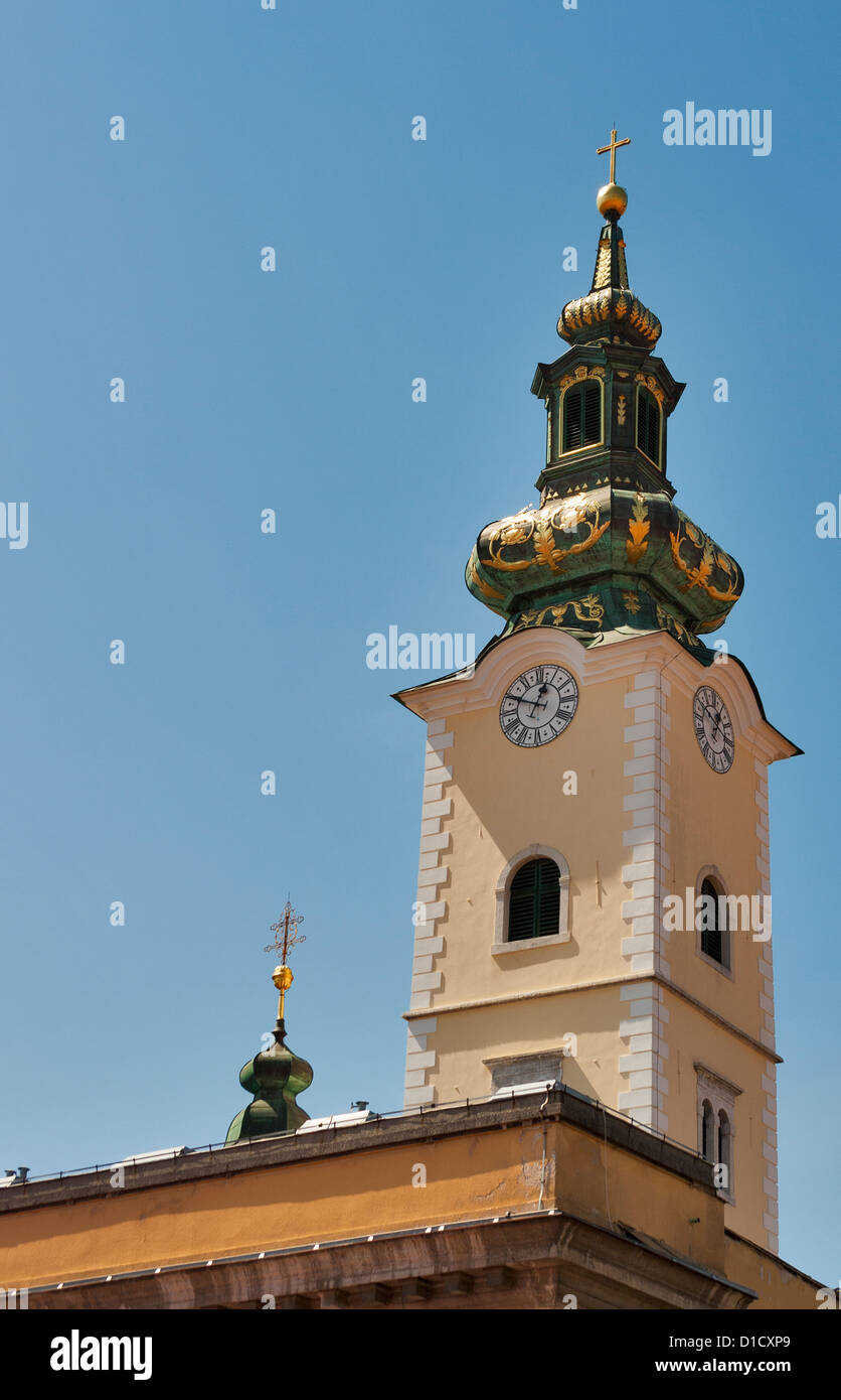 Turm der St.-Marien-Kirche in Zagreb, Kroatien. Stockfoto