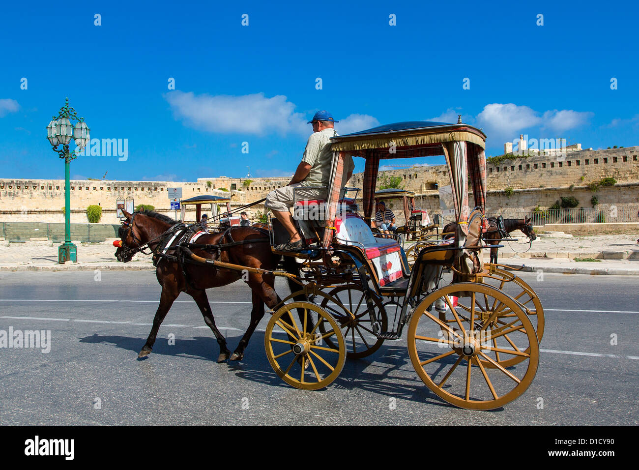 Pferdekutsche, Fort St. Elmo, Valletta, Malta, Europa Stockfoto