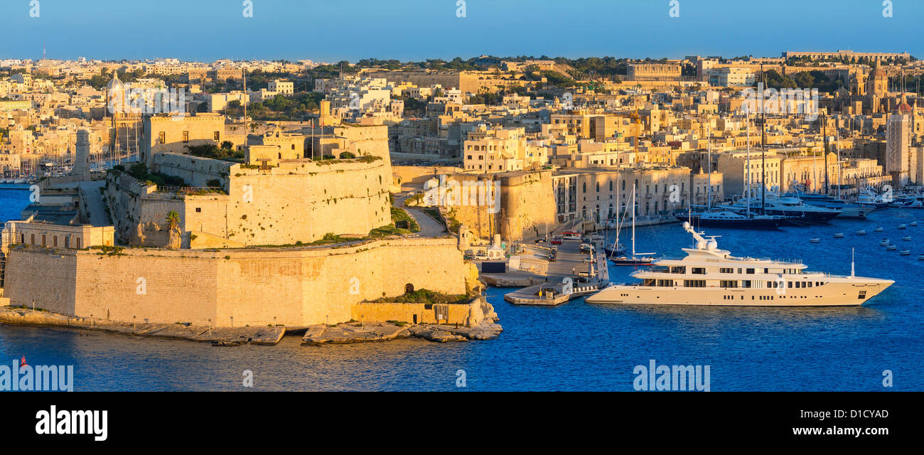 Malta, Valletta, Vittoriosa, Birgu, Fort St. Angelo und waterfront Stockfoto