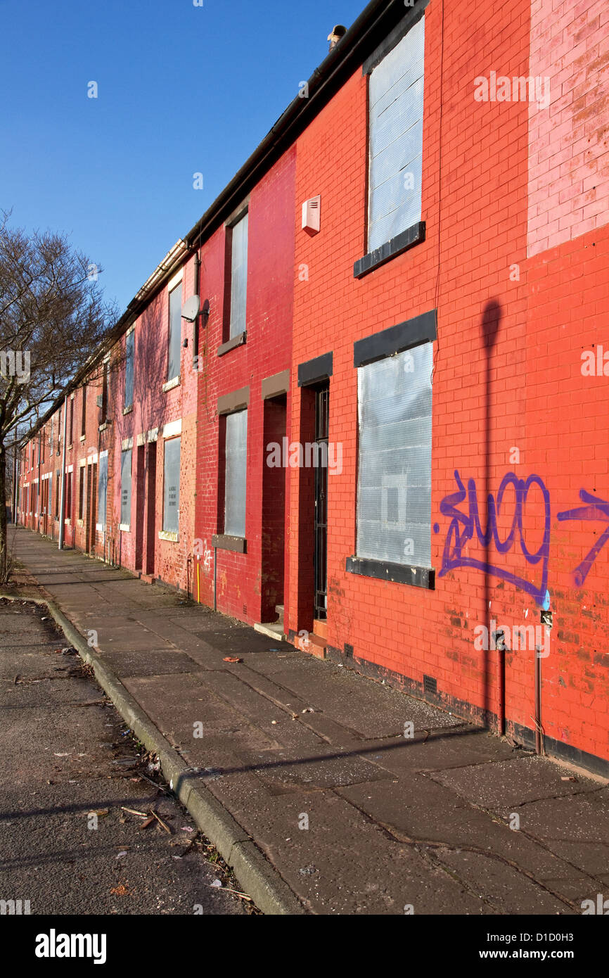 Mit Brettern vernagelt Häuser, höhere Broughton, Salford, größere Manchester, UK Stockfoto