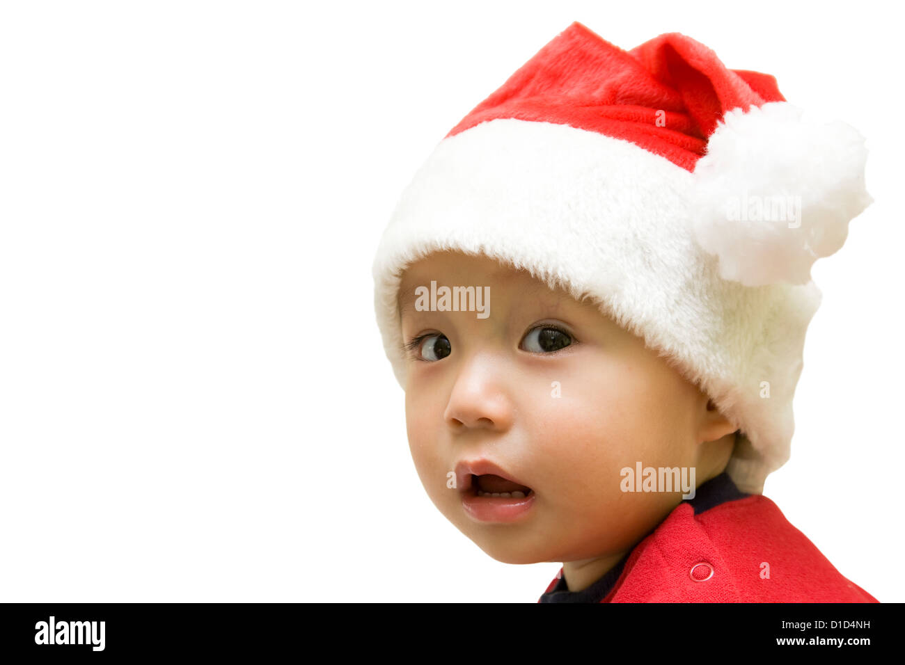 Christmas Santa Baby junge isoliert auf weiss. Stockfoto