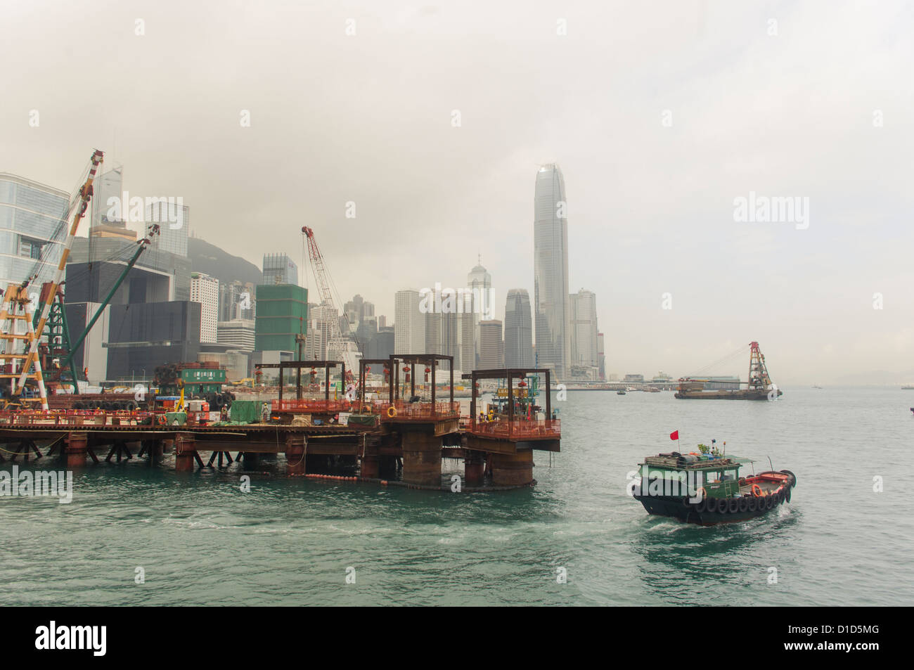 Konstruktion und Entwicklung arbeiten im Victoria Harbour, Hongkong. Stockfoto