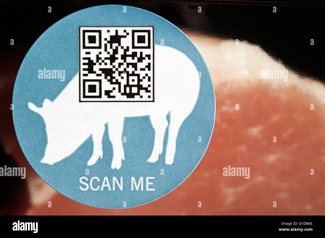 QR-Codes auf verpackten Fleisch Links zu Supermärkten Website mit Rezepten, Angaben der Lieferanten usw.. Stockfoto