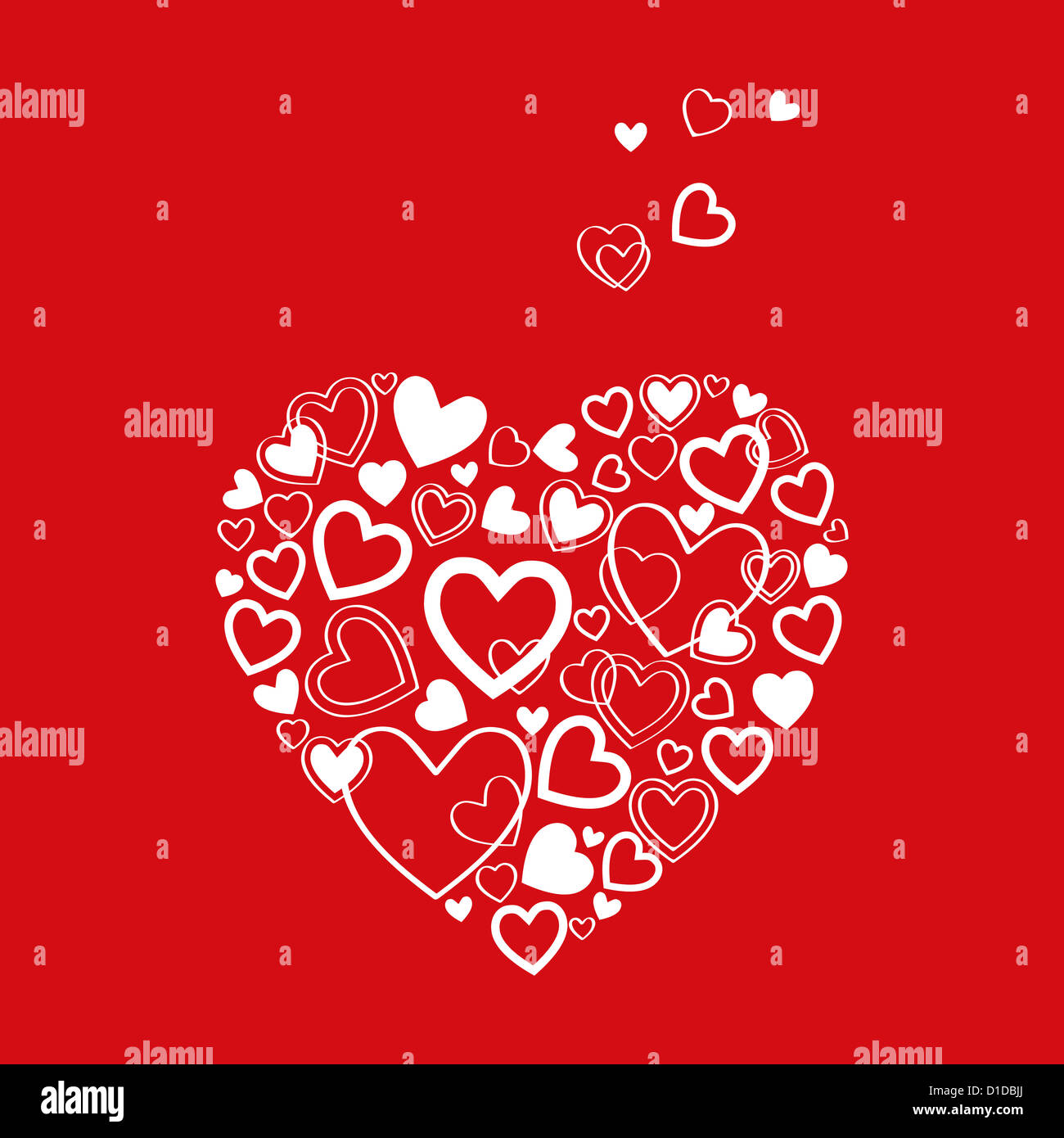 rote Karte zum Valentinstag mit schönen weißen Herzen Stockfoto