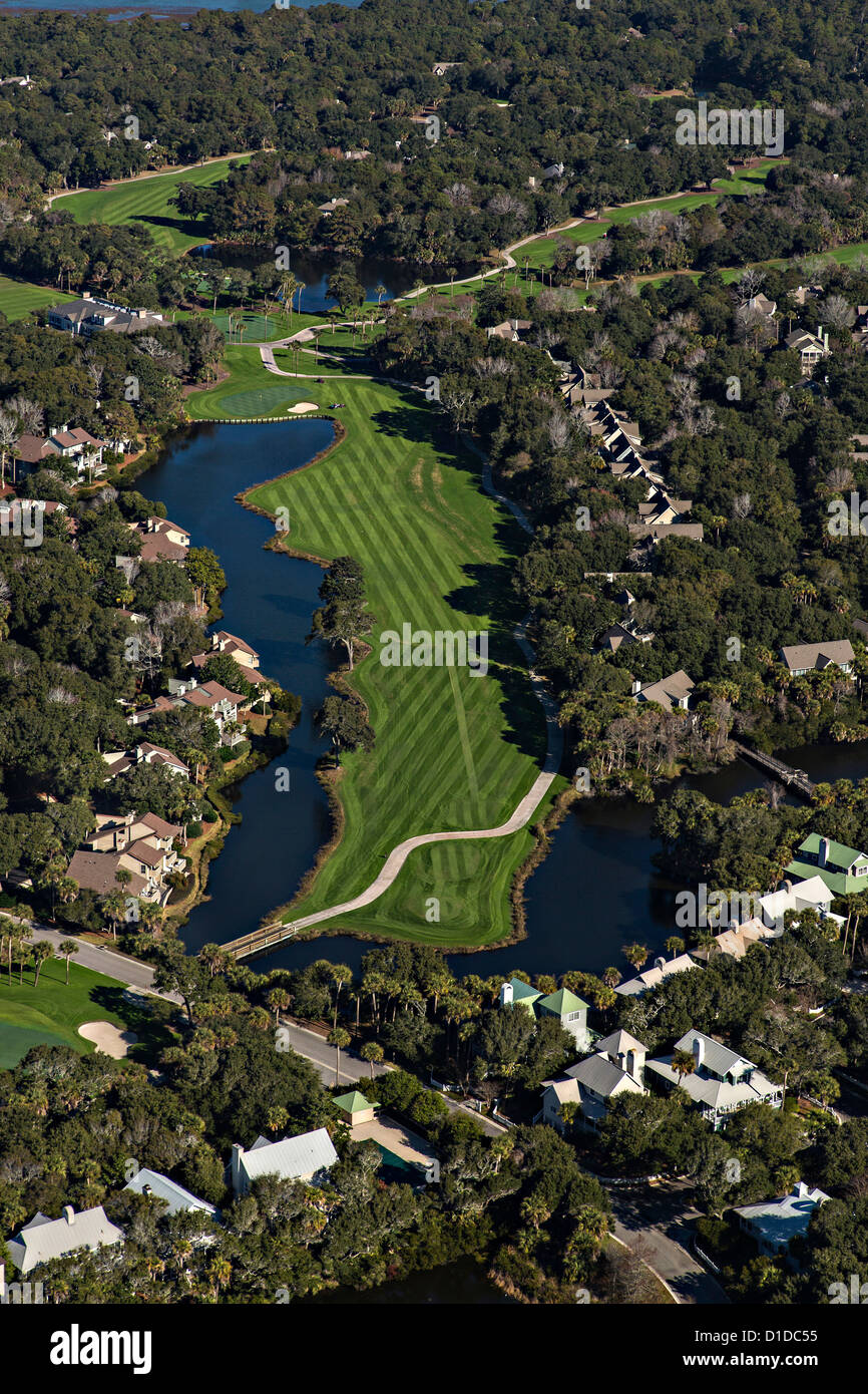 Luftaufnahme von The River Golf Course auf Kiawah Island, South Carolina. Stockfoto