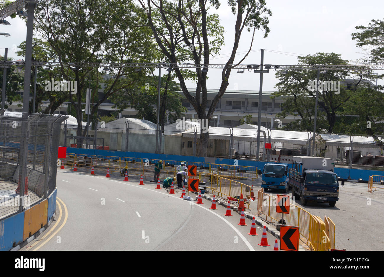 Bereitet den Weg für das Formel1 Rennen statt auf den Straßen von Singapur. Das Rennen findet auf den Straßen, keine besondere Strecke Stockfoto