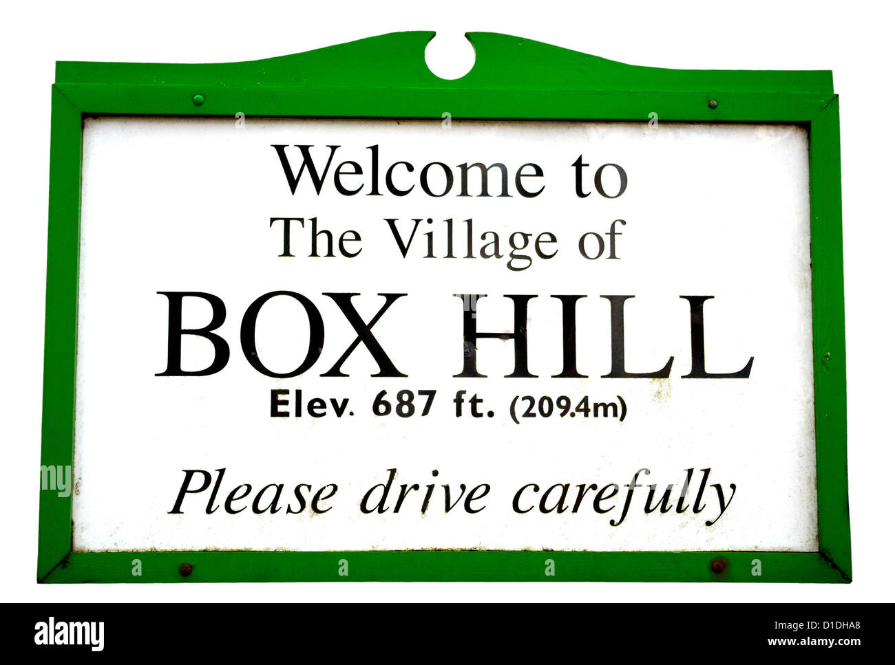 Herzlich Willkommen Sie in das Dorf der Box Hill Zeichen Surrey Zeichen Stockfoto