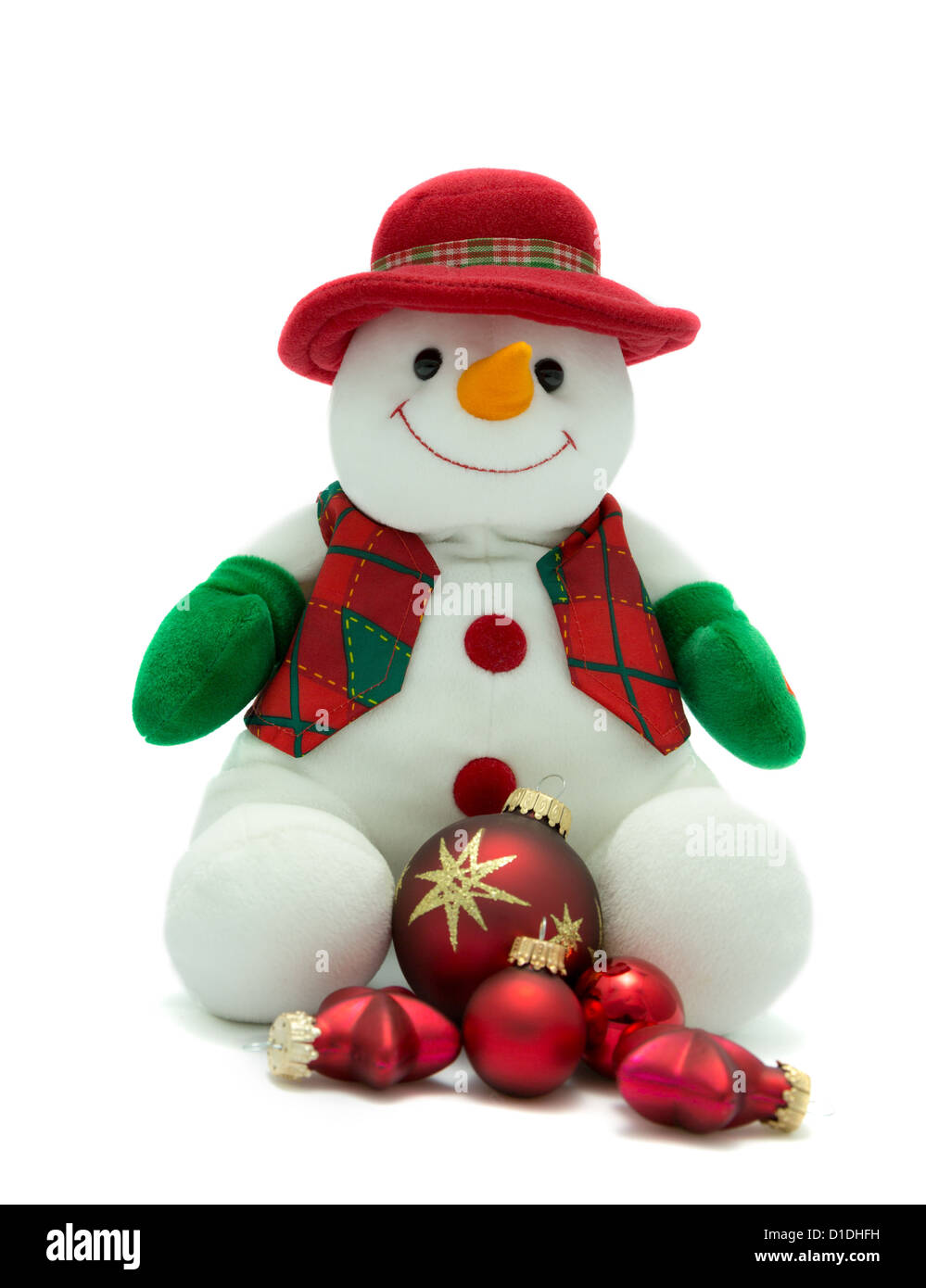 Weihnachten-Schneemann mit roten festliche Kugeln Stockfoto