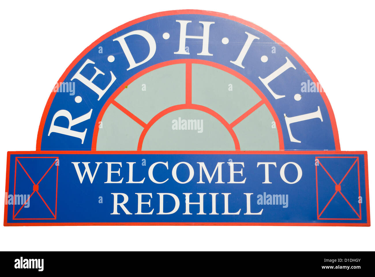 Willkommen bei Redhill Surrey UK Zeichen Stockfoto