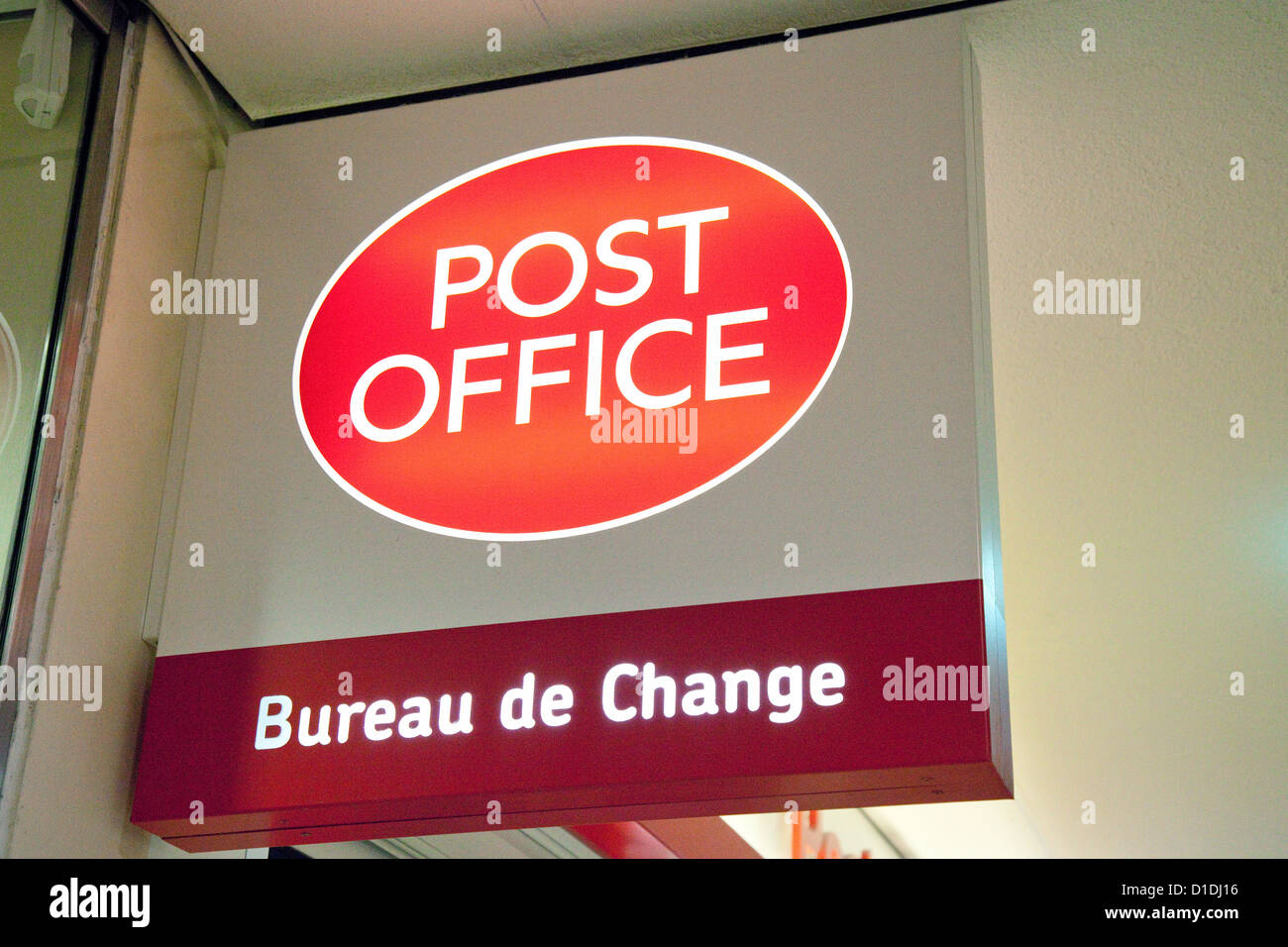 Postamt Bureau de Change Store Zeichen, MK-Center, Milton Keynes UK Stockfoto