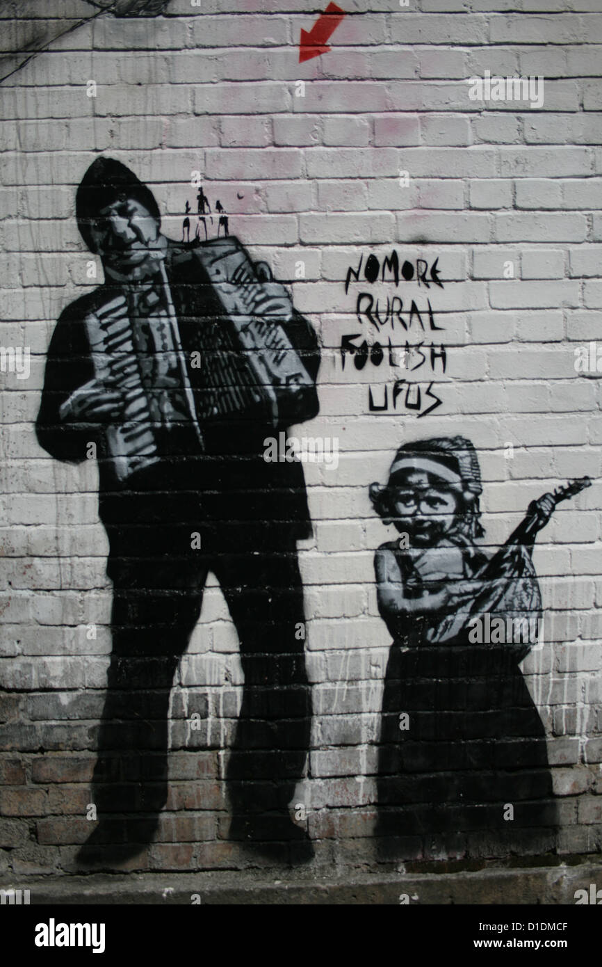 Schablone Graffiti Artwork von Jef Aérosol in der Nähe von Brick Lane, East London Stockfoto