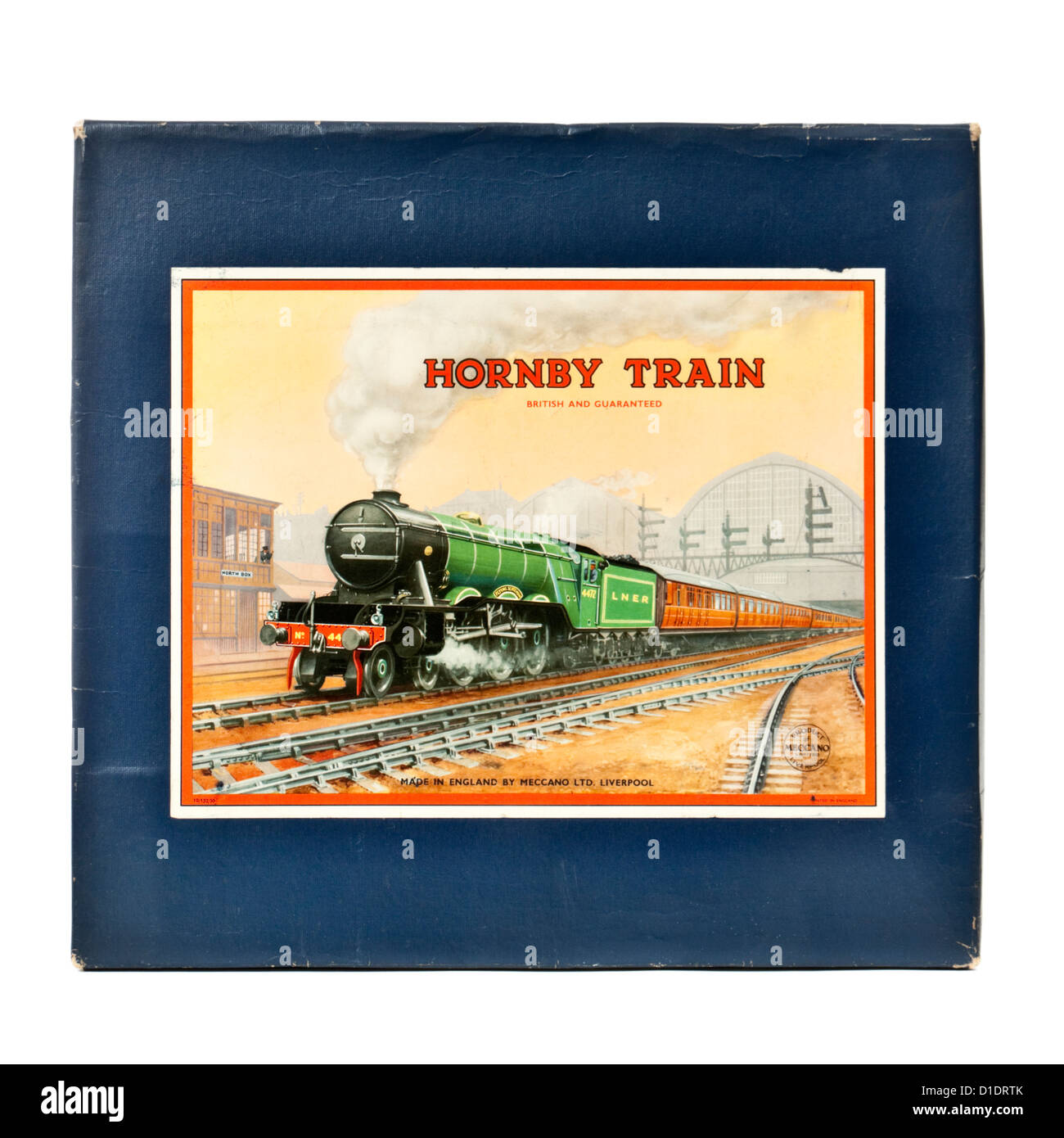 Seltene 50er Jahre Hornby (Meccano) No 101 Tank Passagier Zug Set mit Uhrwerk Weißblech LMS Lok und Wagen (O-Spur) Stockfoto