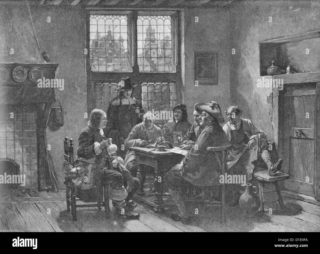 Gruppe von Männern hängen rund um den Tisch tauschen Jagdgeschichten in Deutschland circa 1890 Jagerlatein Stockfoto