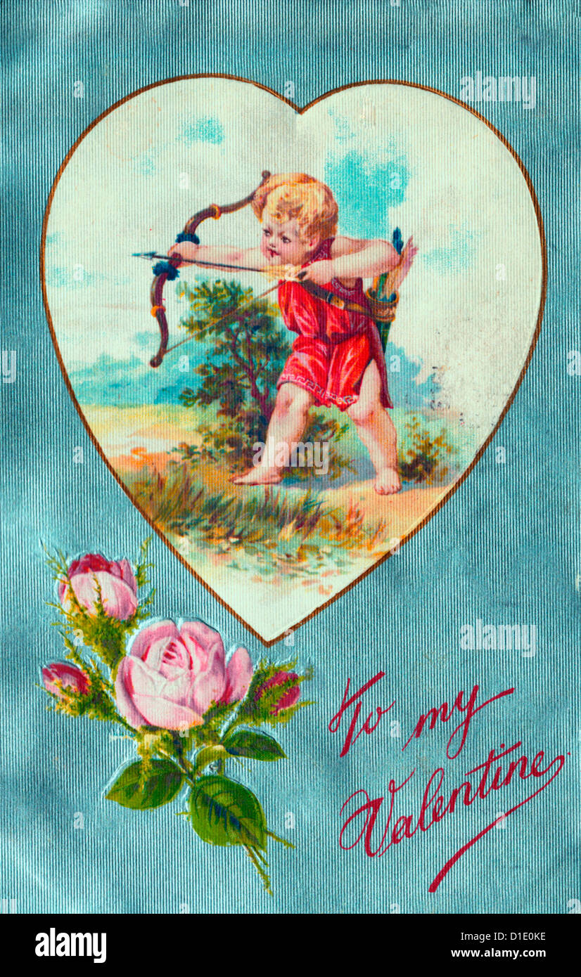 Zu my Valentine - Amor mit seinem Pfeil und Bogen in ein Herz Stockfoto