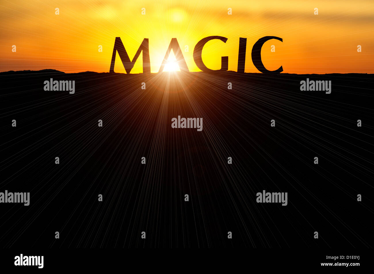 MAGISCHE Briefe Silhouette bei Sonnenuntergang Stockfoto