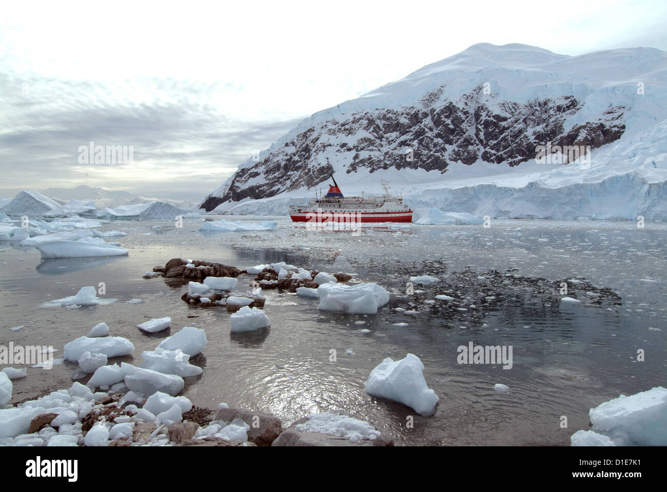 Kreuzfahrt Schiff vertäut am Neko Harbor, Antarktis, Polarregionen Stockfoto
