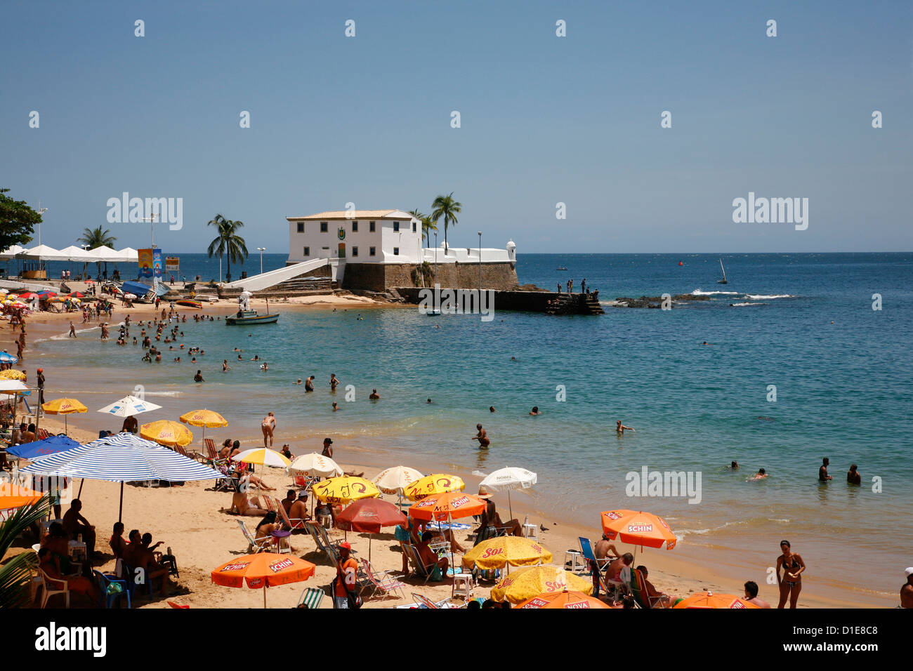 Porto da Barra Strand, Salvador, Bahia, Brasilien, Südamerika Stockfoto