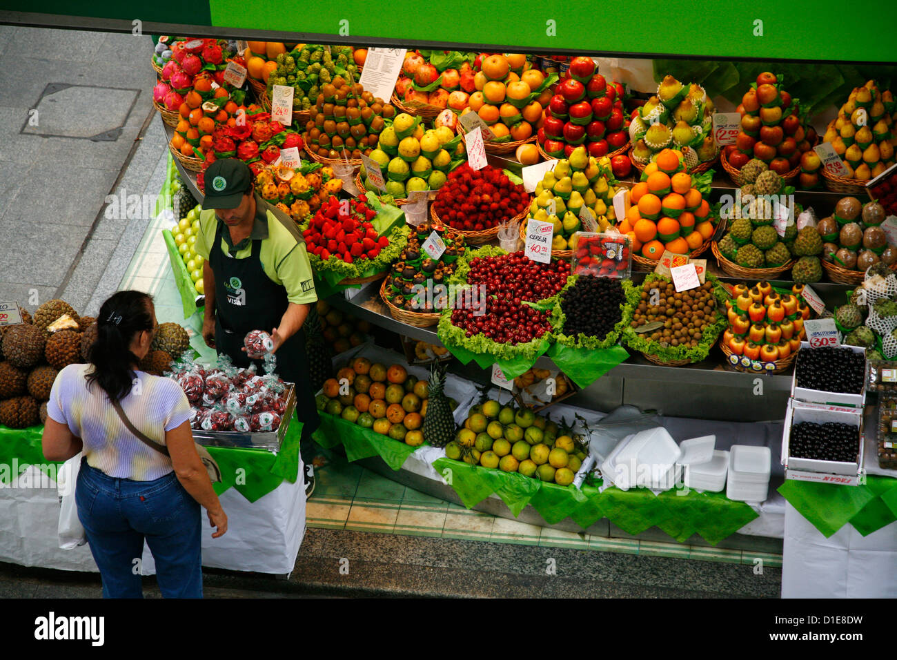 Obst-stall, Mercado Municipal, Sao Paulo, Brasilien, Südamerika Stockfoto