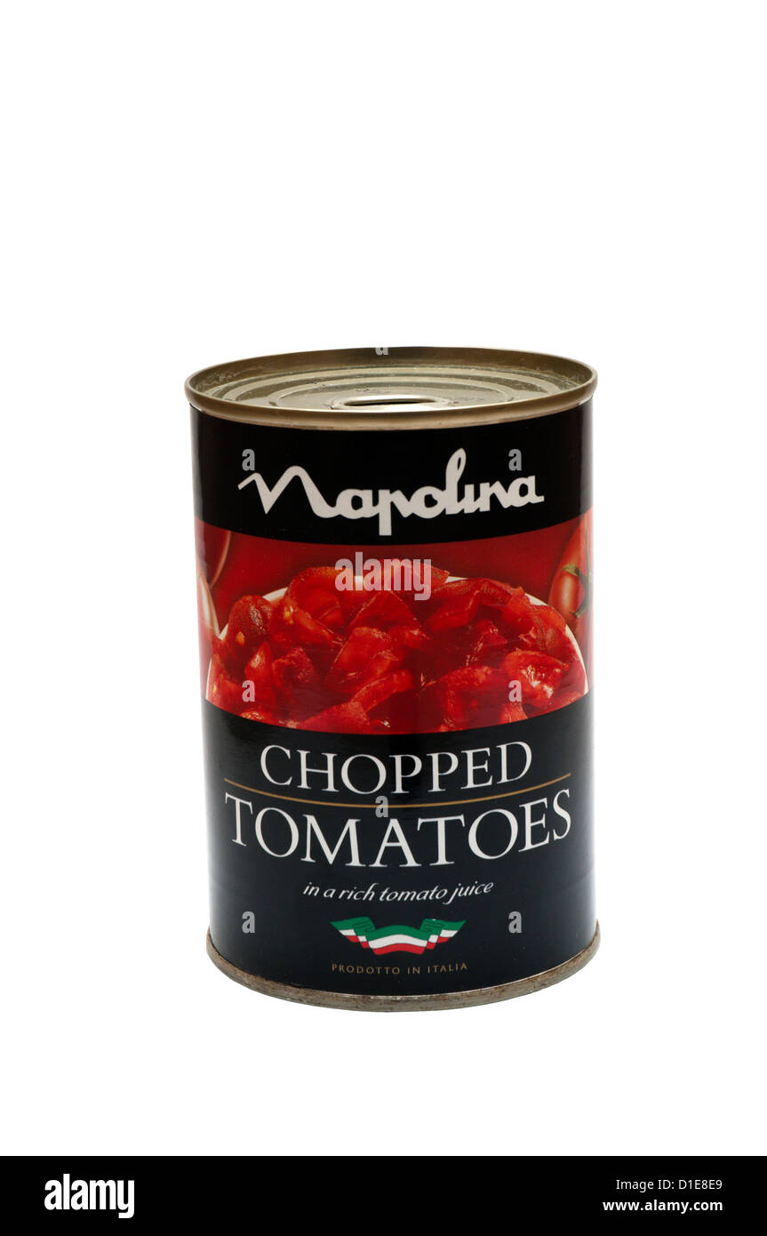 Eine Dose gehackte Tomaten Napolina. Stockfoto