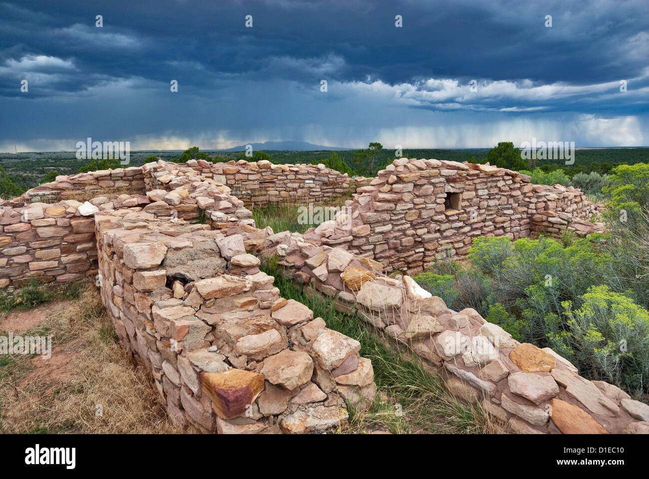 Sommergewitter über Ruinen von Lowry Pueblo, Ruinen Anasazi an Schluchten der alten National Monument, Colorado, USA Stockfoto