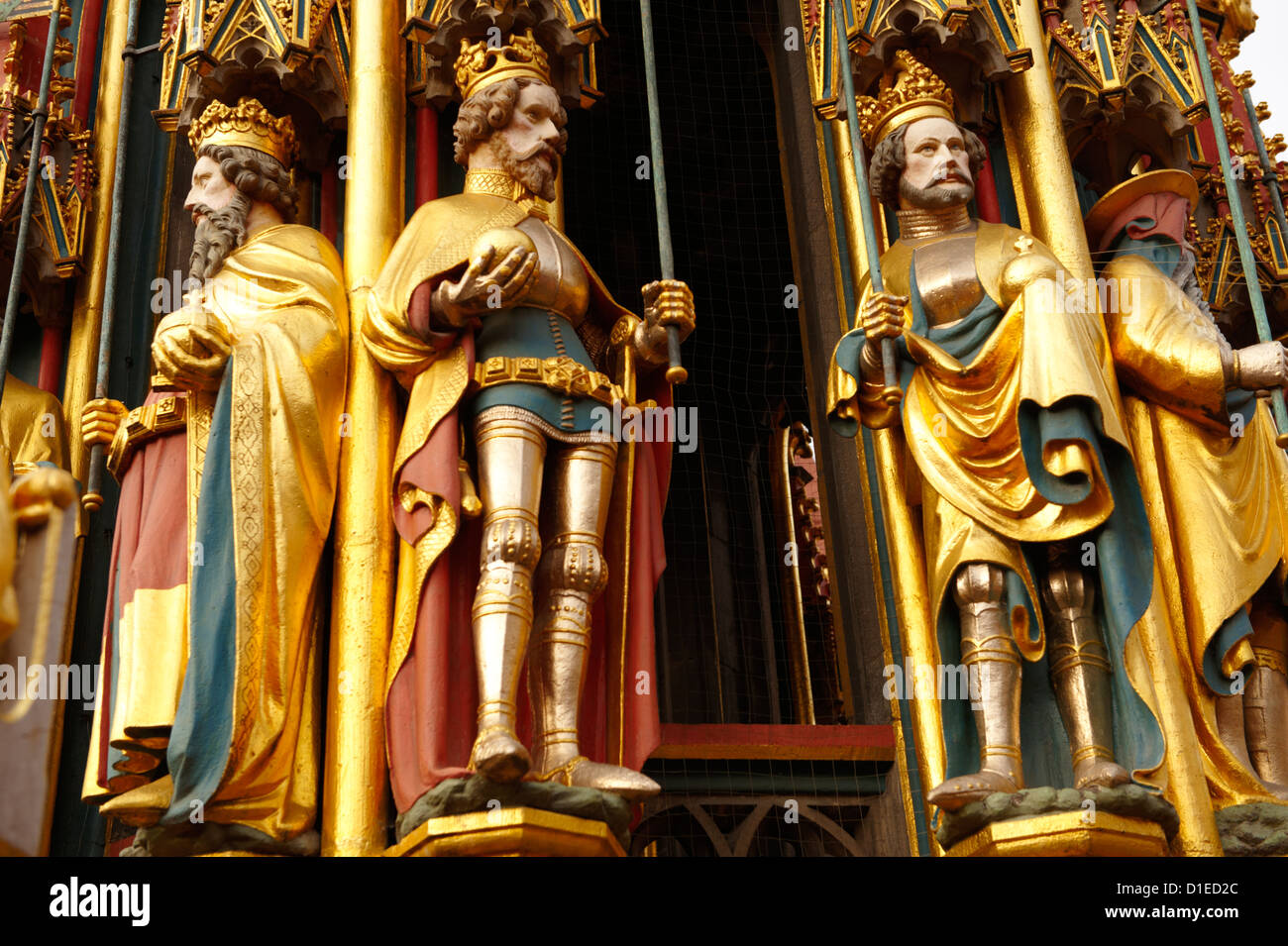 Nahaufnahme von der gotischen Statuen der Schroner Bruner-Brunnen (der schöne Brunnen), Nürnberg Deutschland Stockfoto