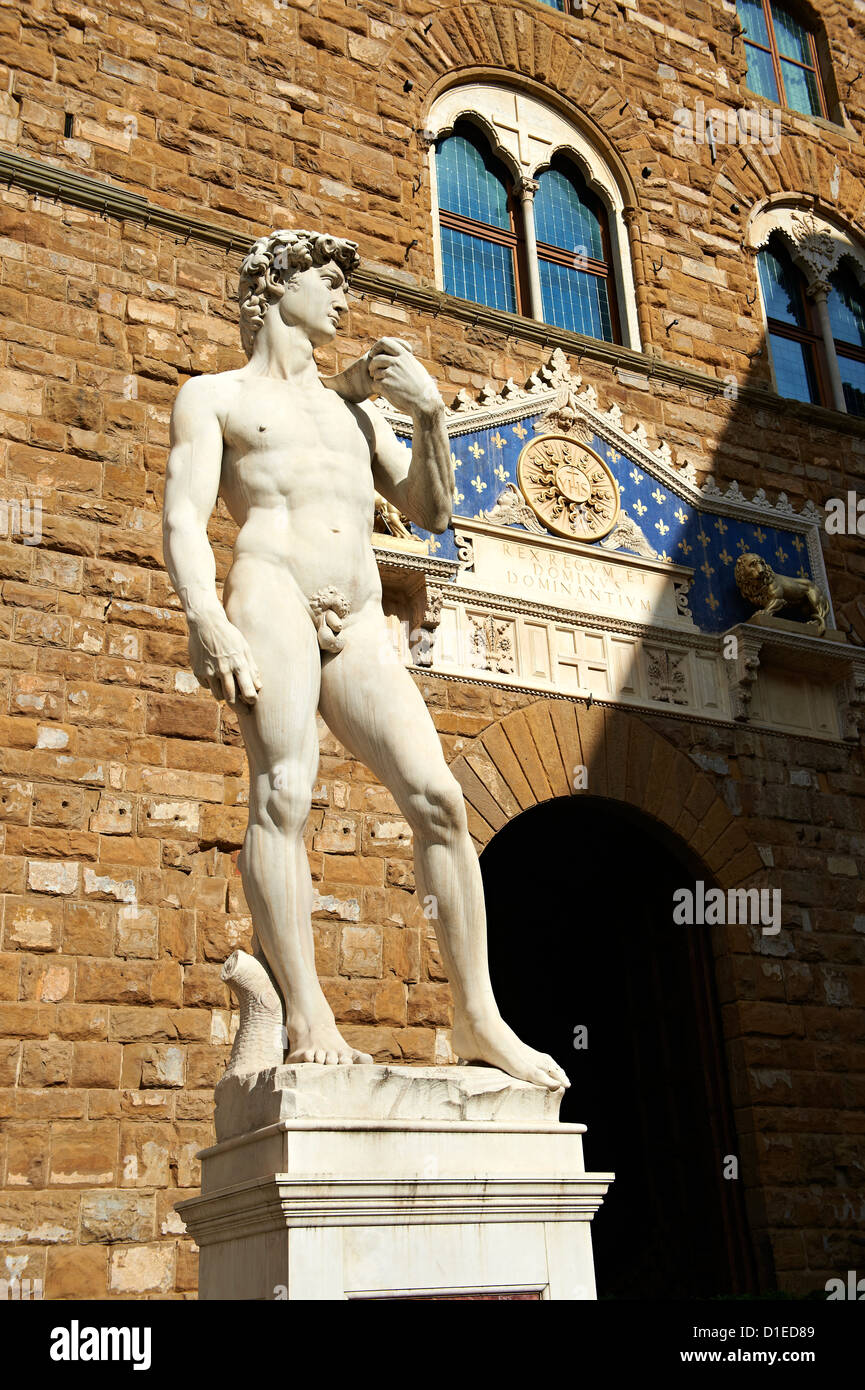 Renaissance-Skulptur des italienischen Künstlers Michelangelo zwischen 1501 und 1504, erstellt. Palazzo Vecchio, Florenz Stockfoto