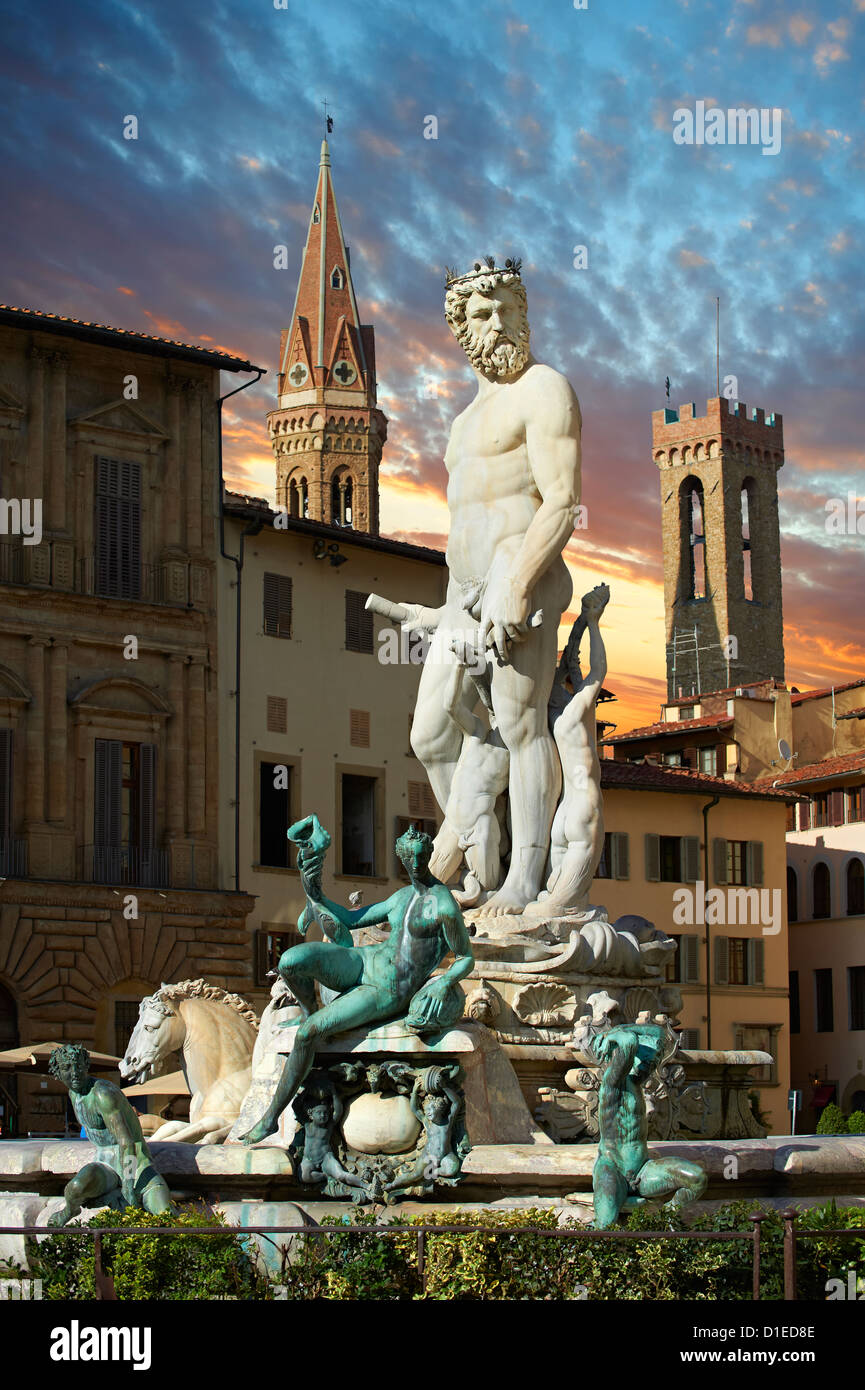 Der Neptunbrunnen von Bartolomeo Ammannati (1575), Piazza della Signoria in Florenz, Italien Stockfoto