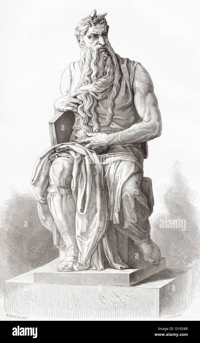 Moses, c. 1513 – 1515. Skulptur von der italienischen Hochrenaissance Künstler Michelangelo Buonarroti. Stockfoto