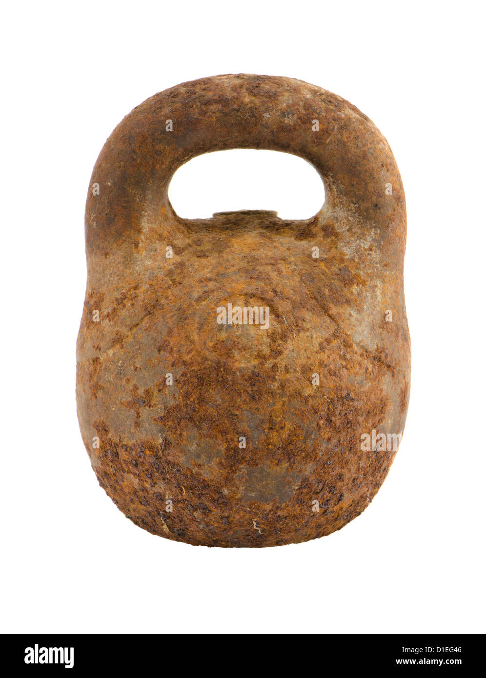 Vintage rostigem Stahl skalieren Gewicht mit Griff entspricht 10kg isoliert auf weiss Stockfoto