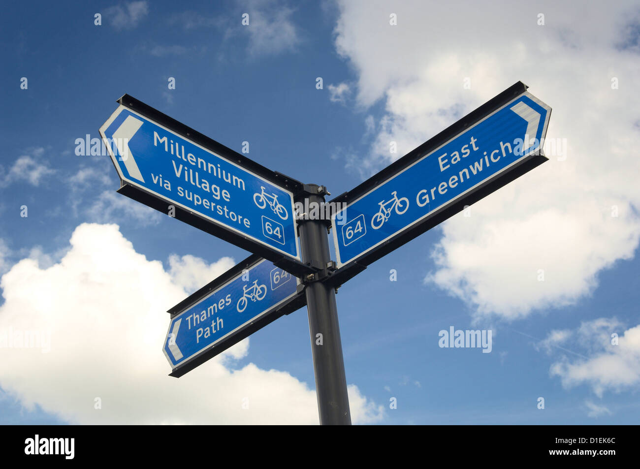 Richtung Zeichen, Greenwich, London, Großbritannien, Europa Stockfoto
