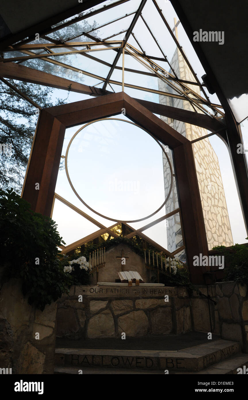 Lloyd Wrights Wanderer Kapelle, auch bekannt als "The Glass Church", befindet sich in Rancho Palos Verdes, Kalifornien. Stockfoto