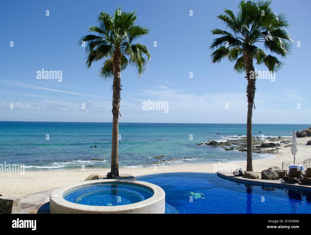 Cabo San Lucas mit Blick auf den Pazifischen Ozean beliebtes Ausflugsziel für Touristen, die Luxus-Resorts, gehobene Küche und Wassersport Stockfoto