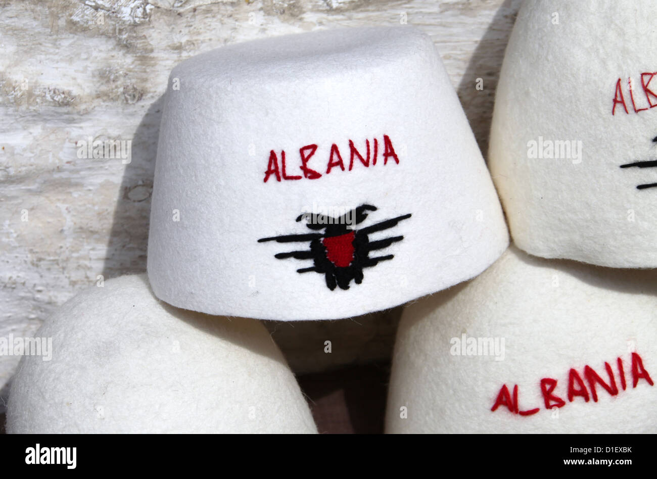 Traditionelle albanische wollenen Mützen Stockfoto