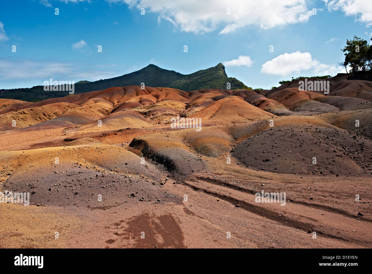 Sieben farbige Erden, in der Nähe von Chamarel, Mauritius, Inseln im Indischen Ozean Stockfoto