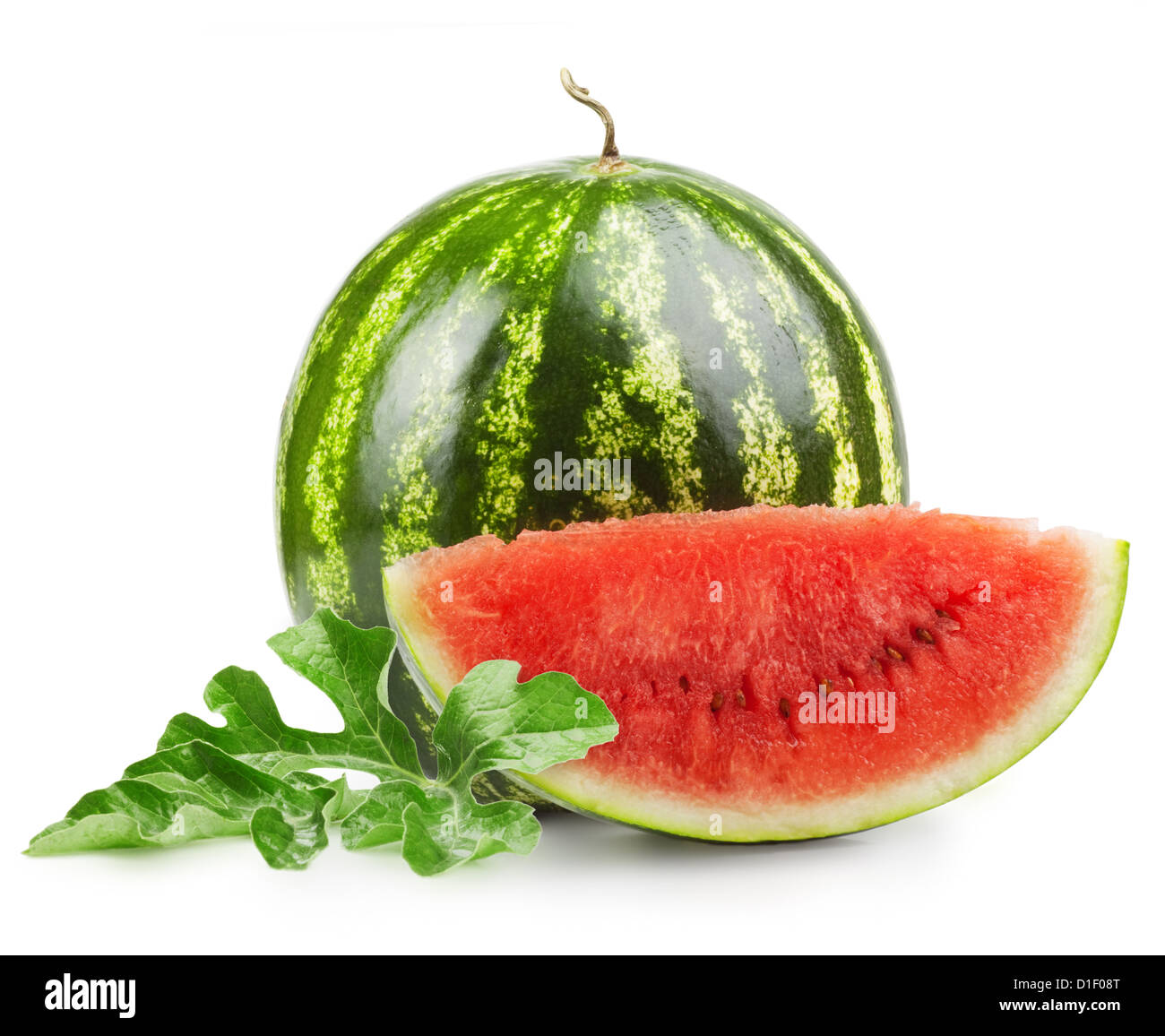 Reife süße Wassermelone isoliert auf weiss Stockfoto