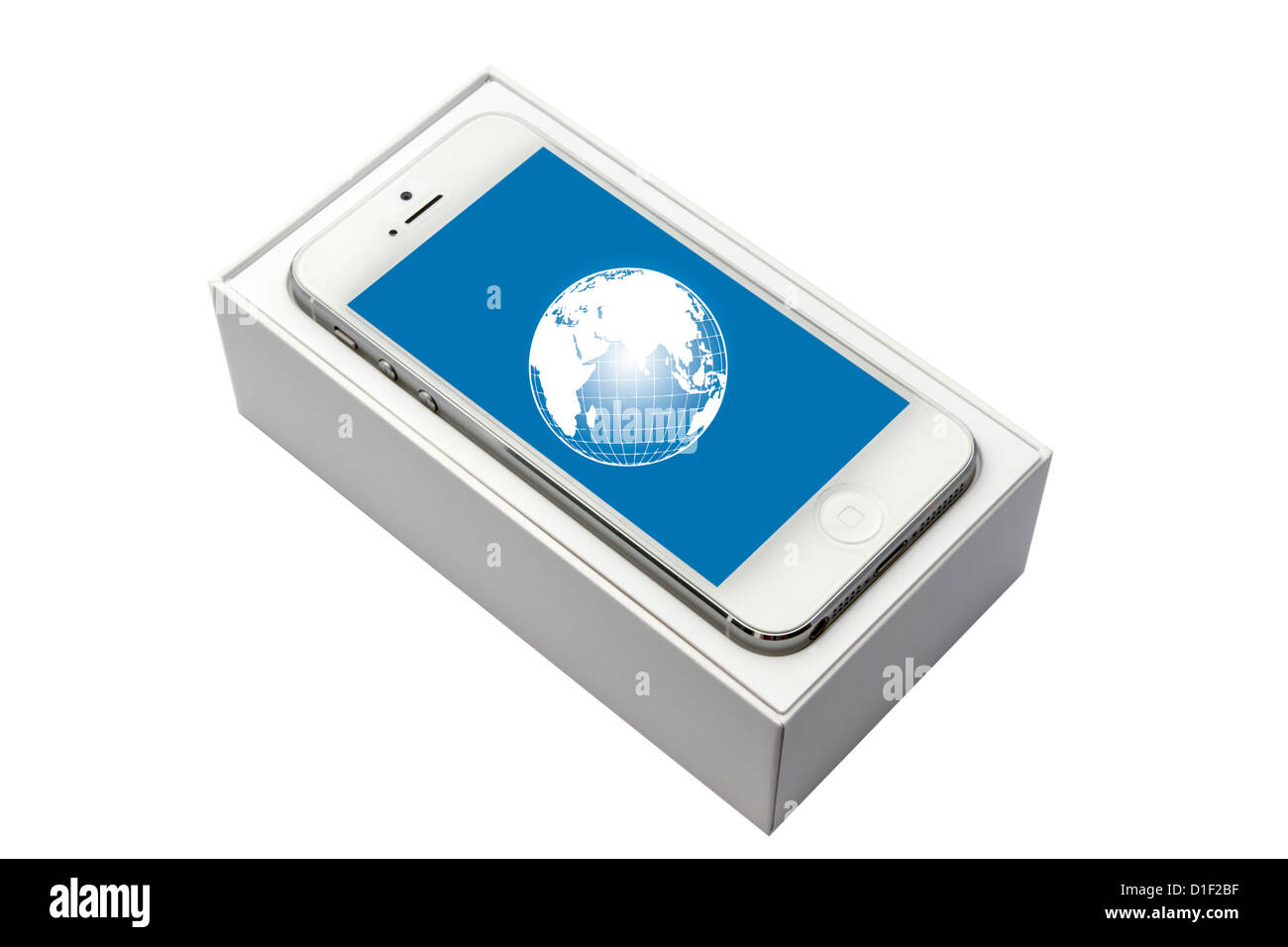 iPhone5 im Feld isoliert auf weißem Hintergrund Stockfoto