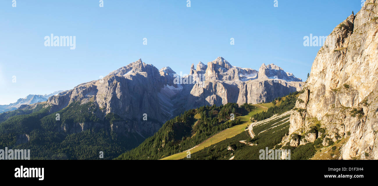Bergwelt auf die Sellagruppe, Dolomiten, Südtirol, Süditalien Stockfoto