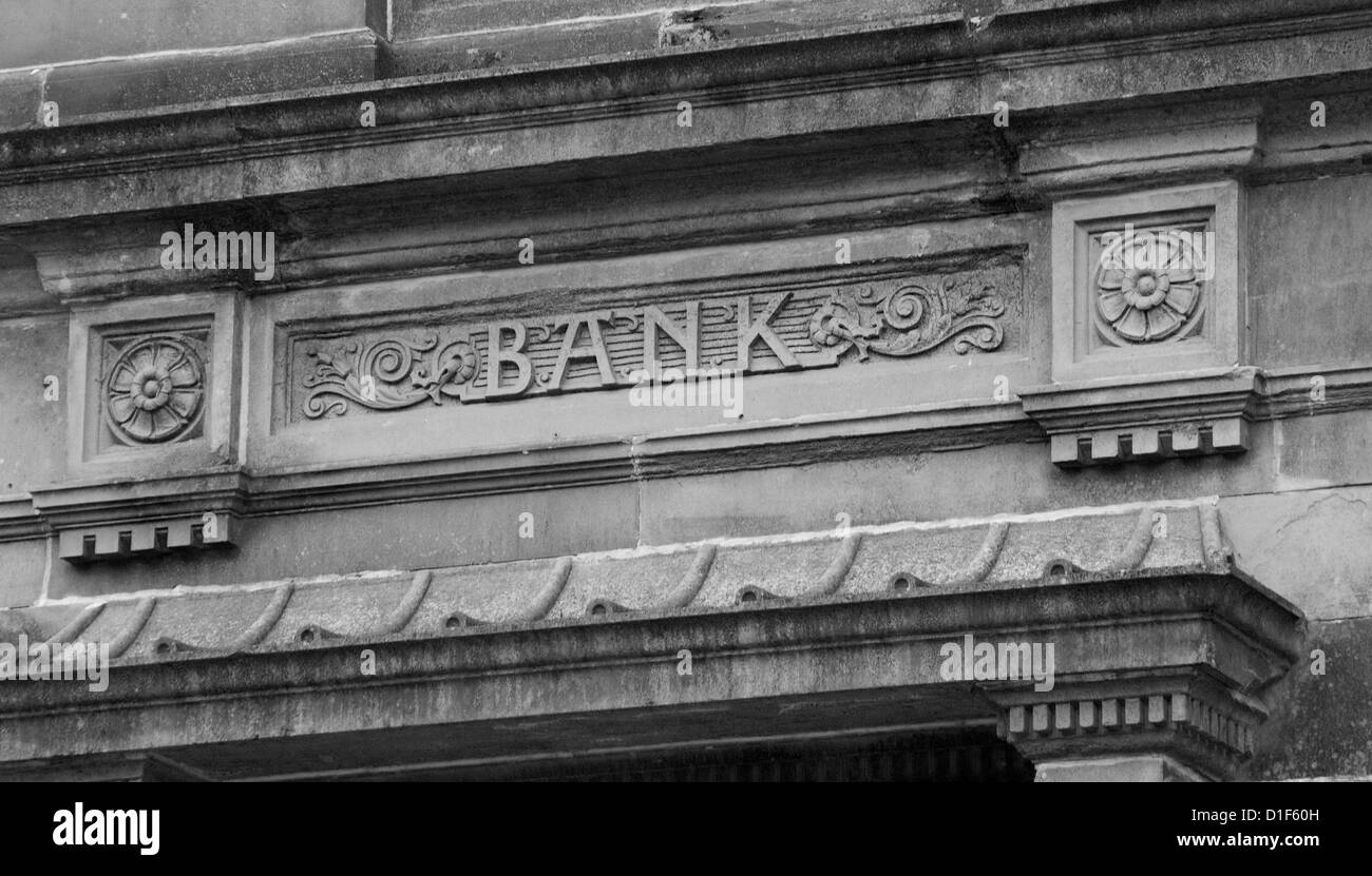 Bank-Schild an der Wand sagen, wo Sie Ihr Geld in den alten Zeiten Ray Boswell Stockfoto