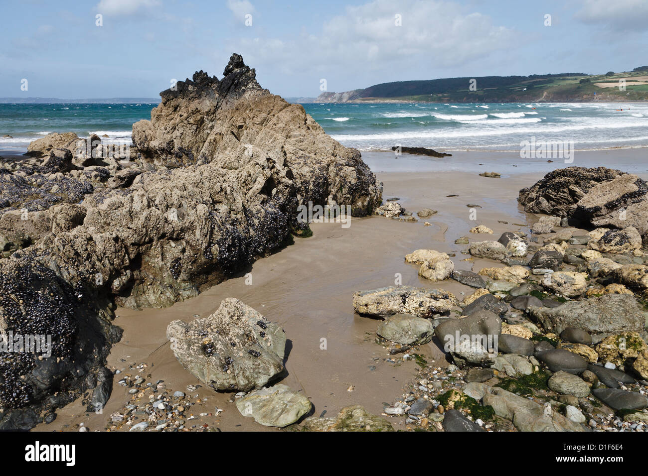 Der Strand von Telgruc-Sur-Mer, Halbinsel Crozon, Finistère, Bretagne, Frankreich Stockfoto