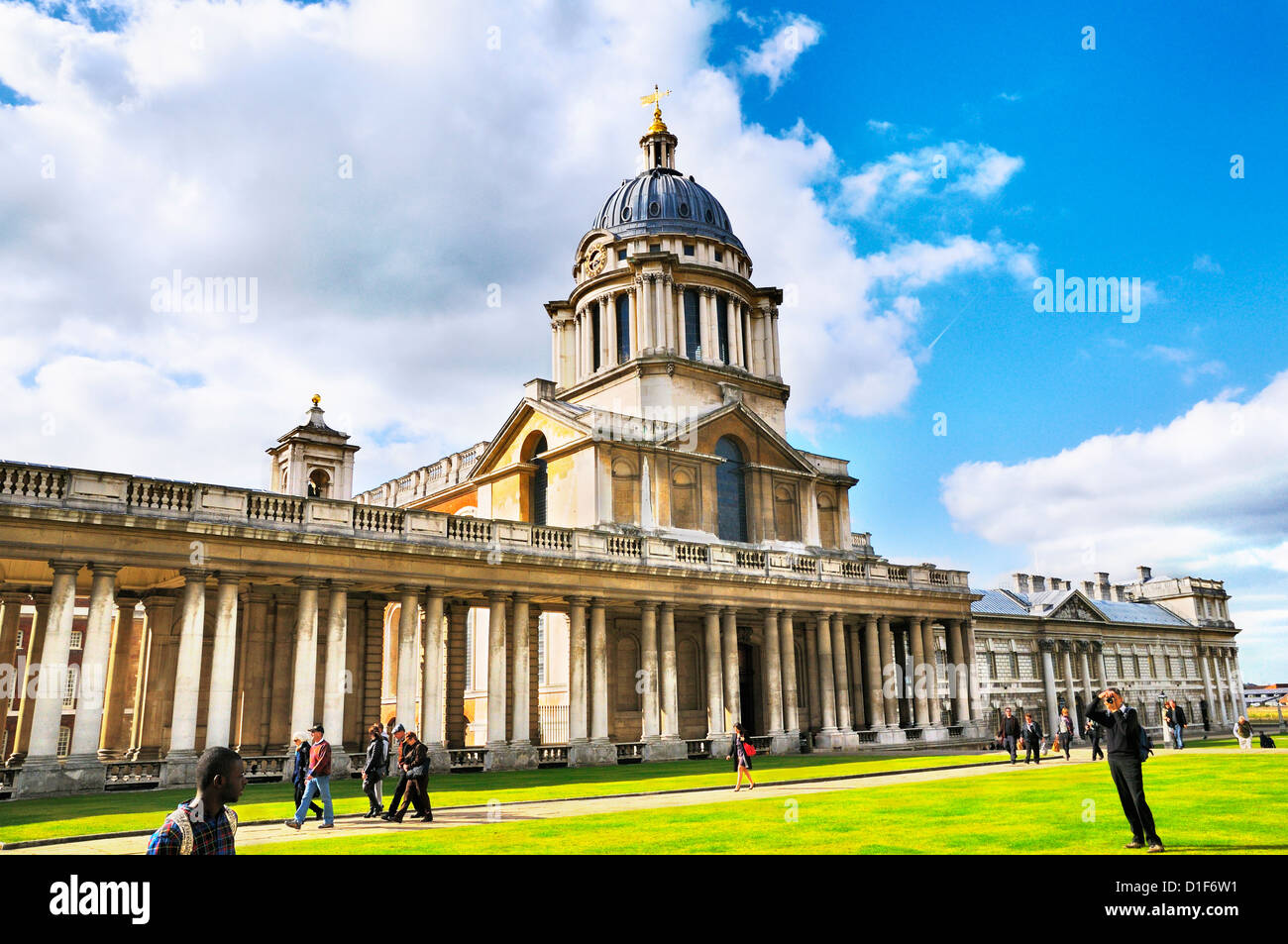 Old Royal Naval College (heute Heimat der University of Greenwich und Trinity College of Music), Greenwich, London, UK Stockfoto