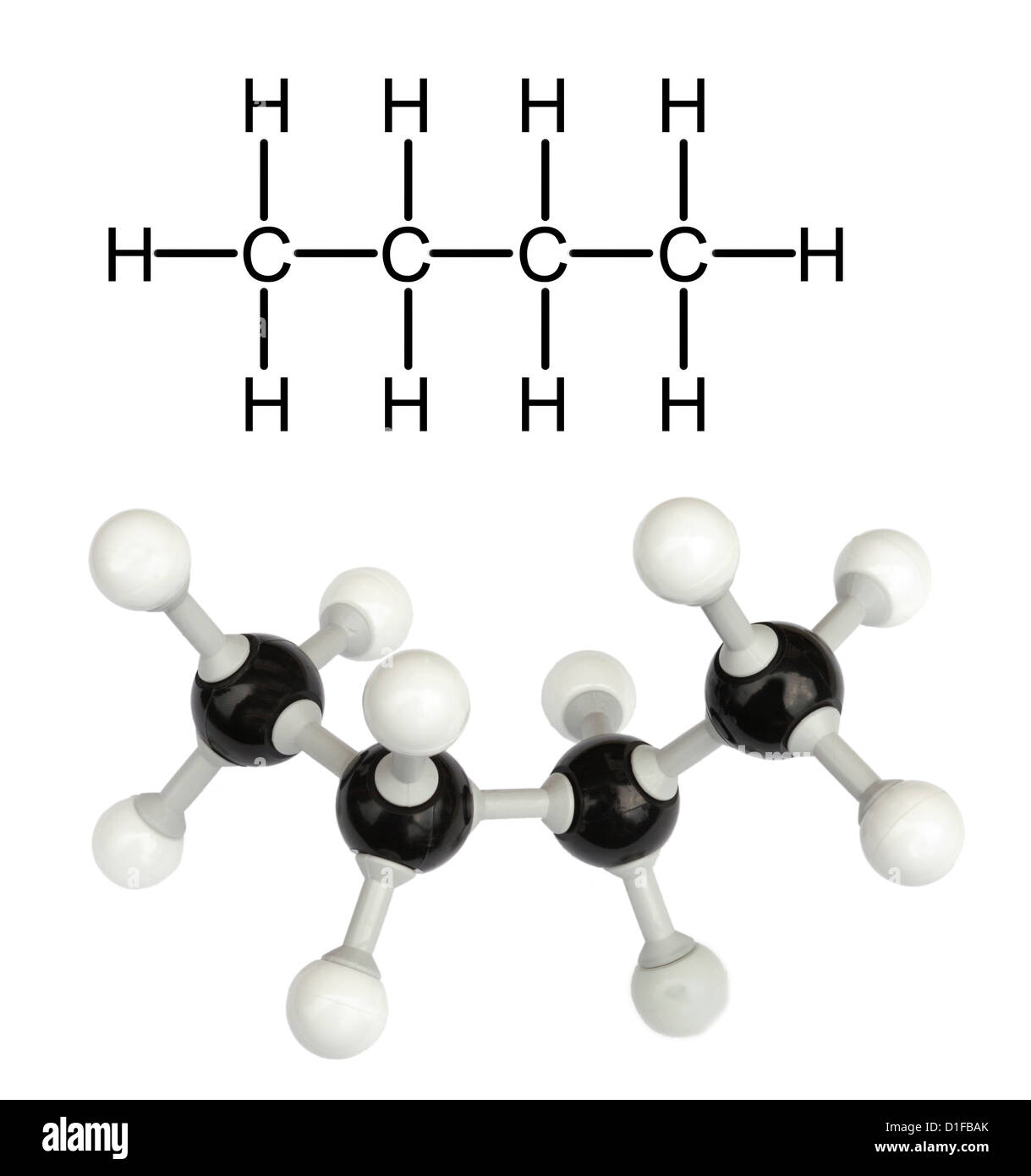 Molekülmodell von Butan Stockfoto