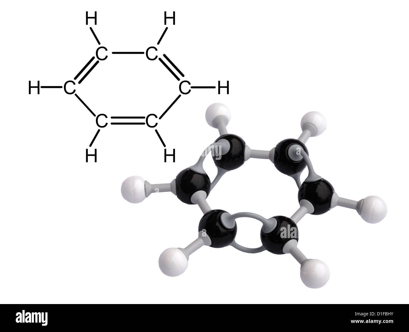 Molekulares Modell des Benzol Stockfoto