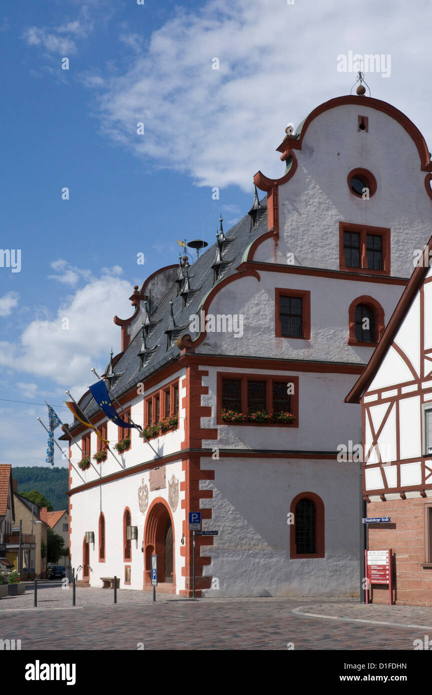 Die historischen 16. Jahrhundert Rathaus in Burgstadt, bin Michelstadt Main, Bayern, Deutschland, Europa Stockfoto