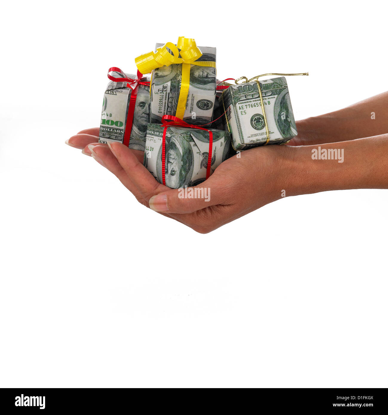 US-Dollar schießen mit Händen Stockfoto