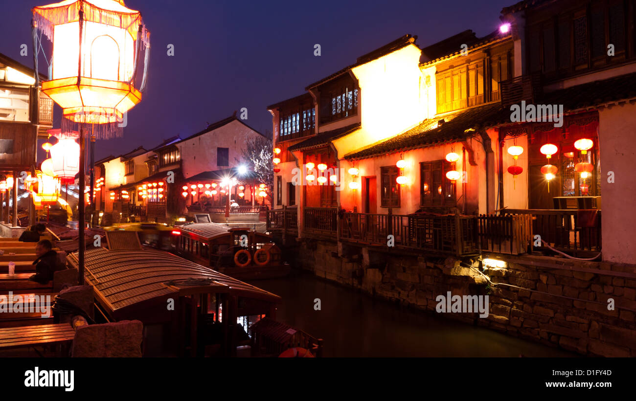 Suzhou Kanal Nachtszenen, Suzhou ist eine historische Stadt, die Stadt Venedig China auch genannt wird. Stockfoto